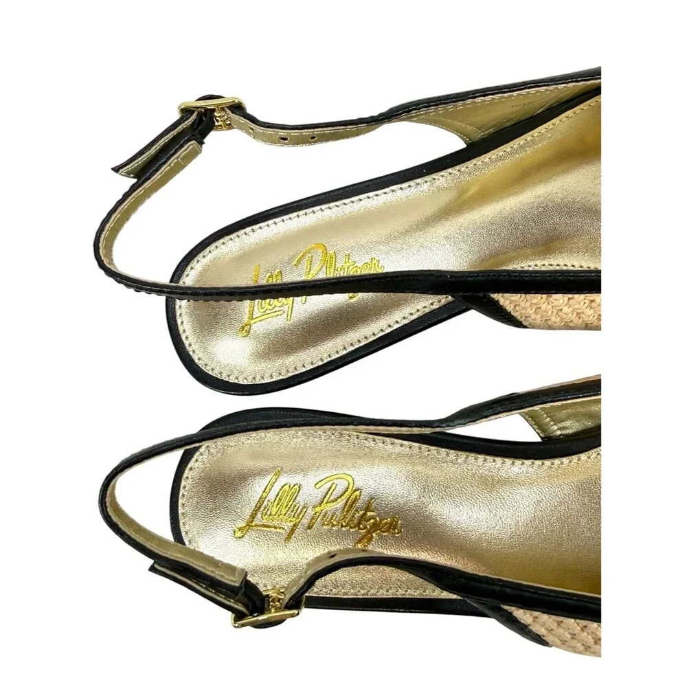 NIB Lilly Pulitzer Malia Raffia Slingback Leather Flats Sunbaked Tan Size 7